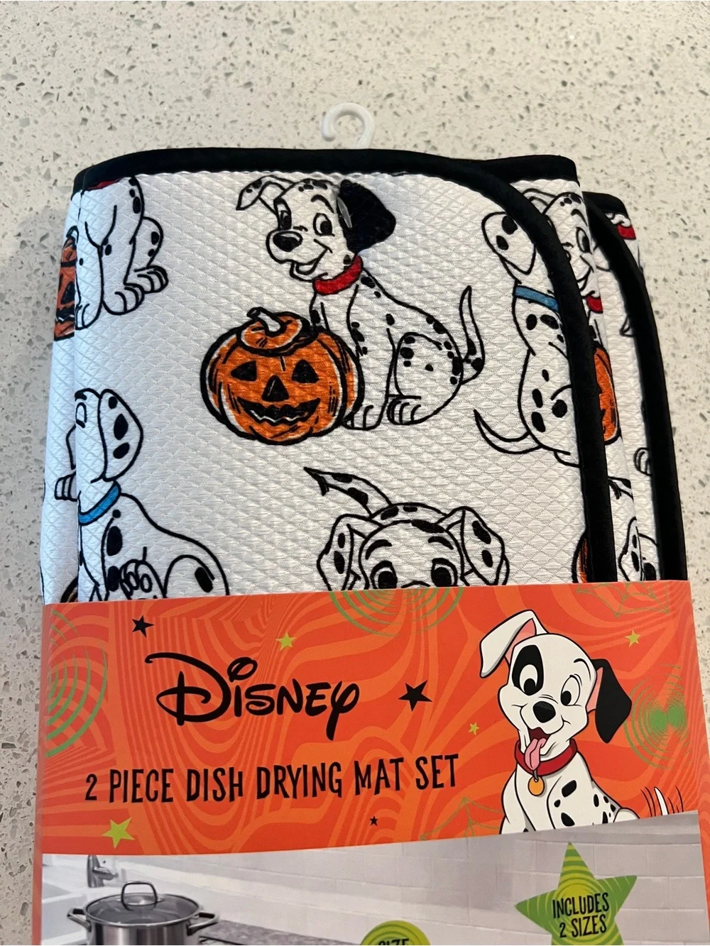 Disney 101 Dalmatians Halloween Dish Drying Mat Set - White, Orange & Black